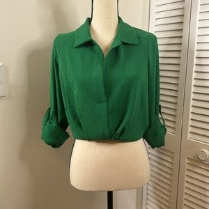 Milk & Honey Bright Green Collared Crop Top.  Size Small